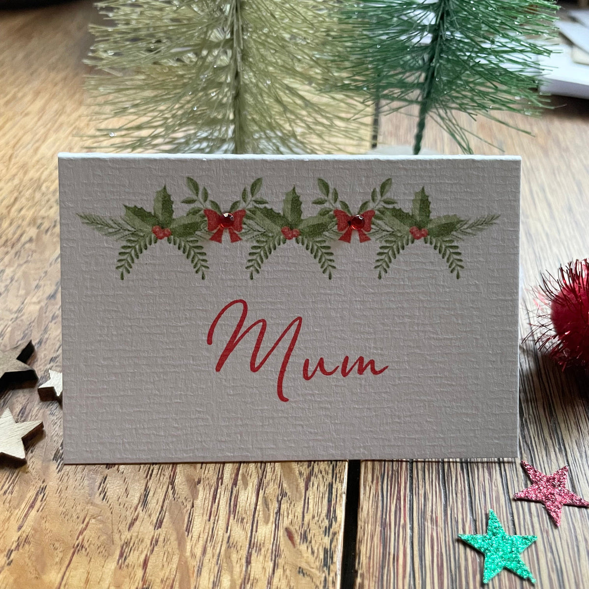 Personalised Christmas Place Cards - Holly Swag & Crystals - photo 1