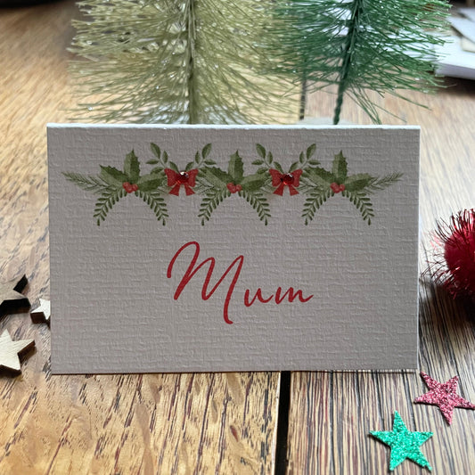 Personalised Christmas Place Cards - Holly Swag & Crystals - photo 1