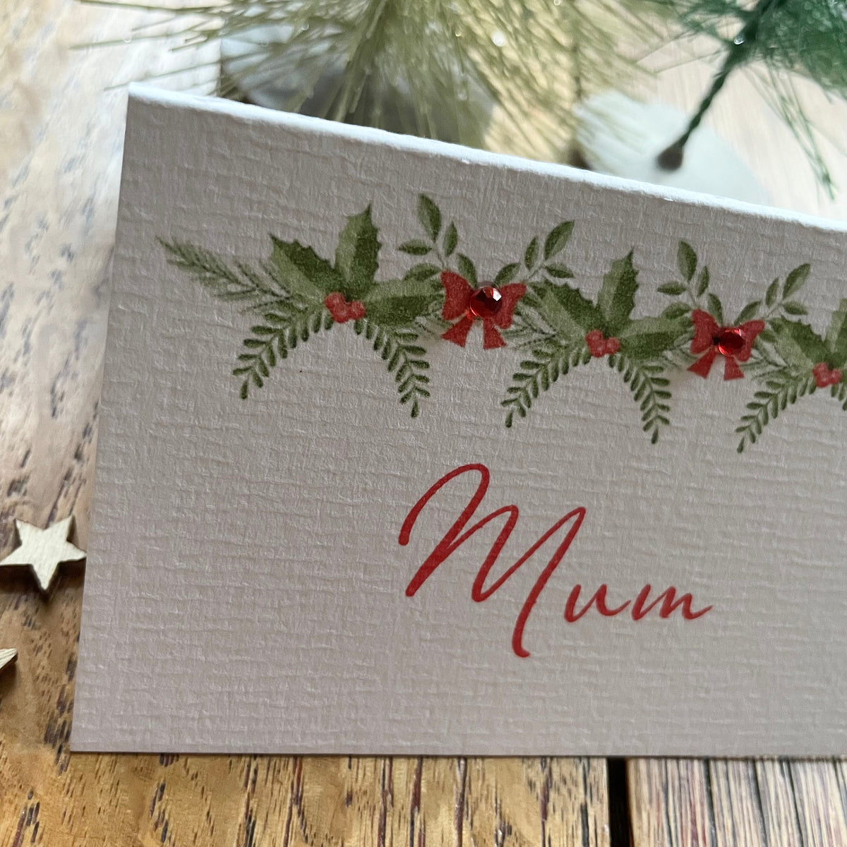 Personalised Christmas Place Cards - Holly Swag & Crystals - photo 2