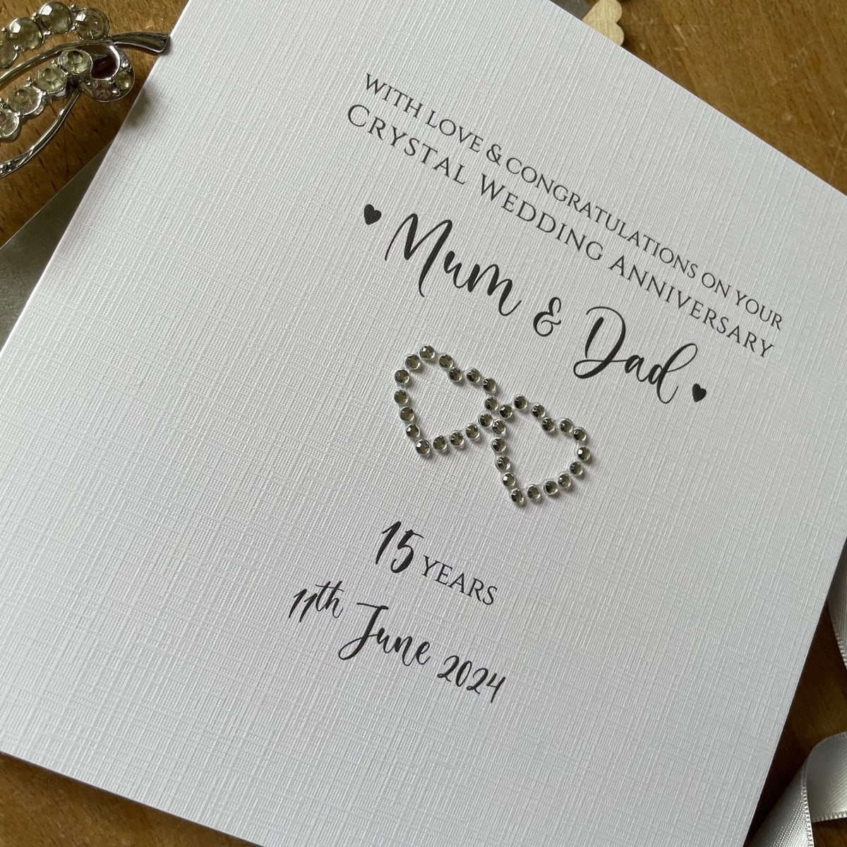 Personalised Crystal 15th Anniversary Card - Two Crystal Hearts - photo 3