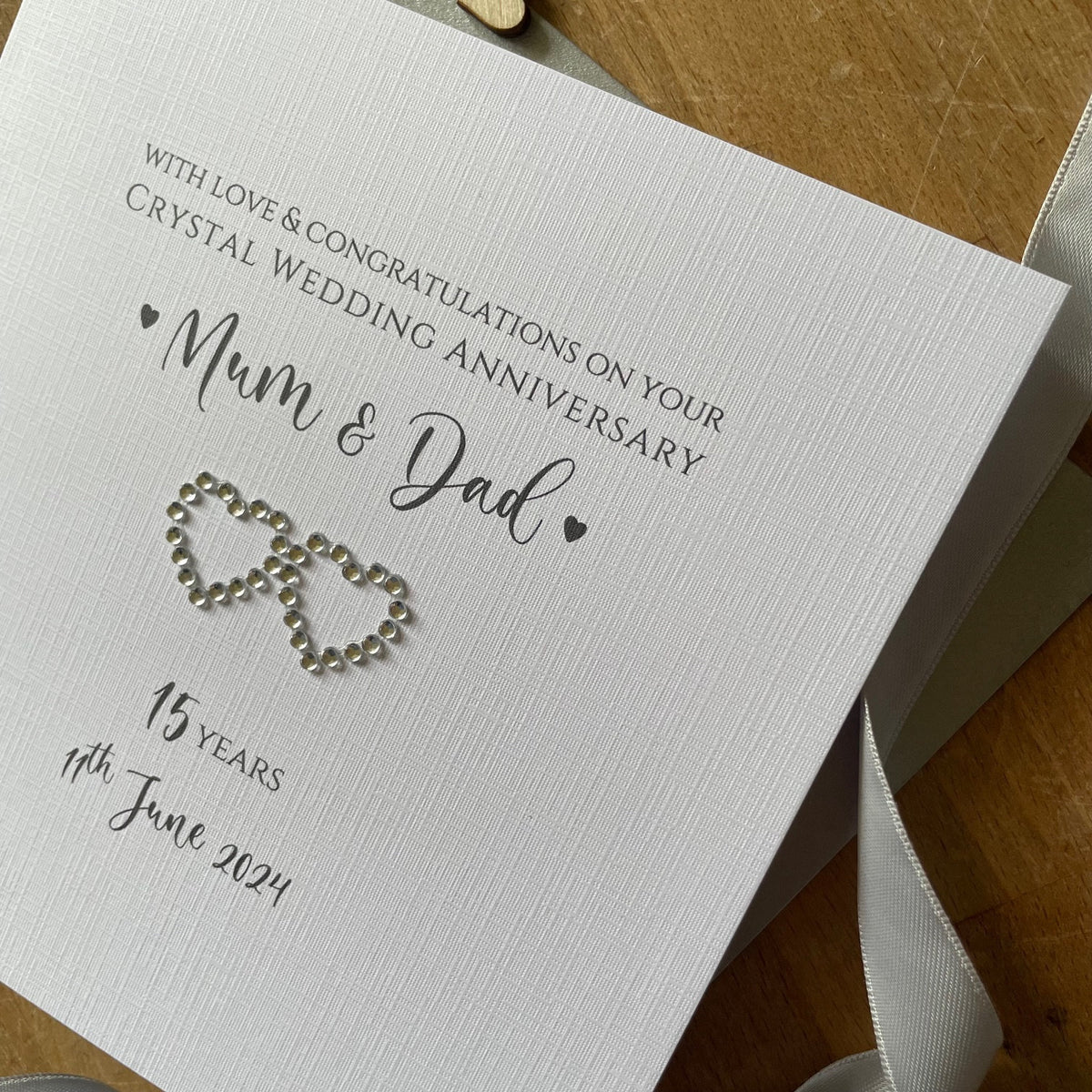 Personalised Crystal 15th Anniversary Card - Two Crystal Hearts - photo 4