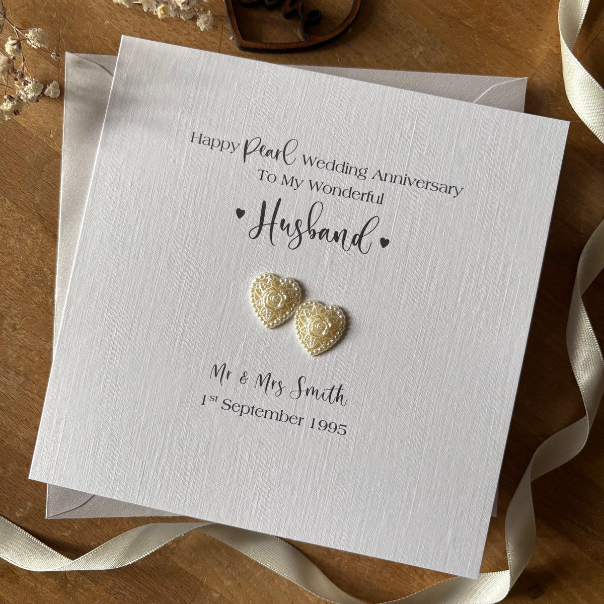 Personalised Pearl 30th Anniversary Card - Full Pearl Hearts - photo 1