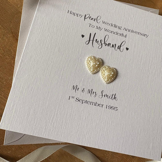 Personalised Pearl 30th Anniversary Card - Full Pearl Hearts - photo 2