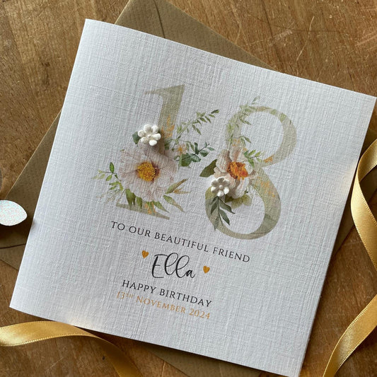 Personalised Birthday Card - Pale Gold Floral Number - photo 1