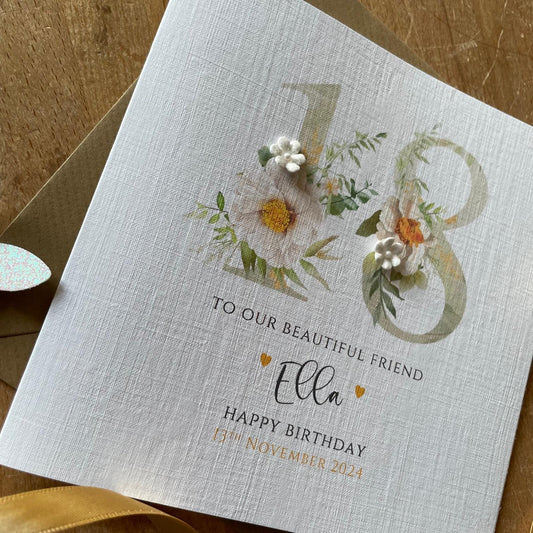 Personalised Birthday Card - Pale Gold Floral Number - photo 2
