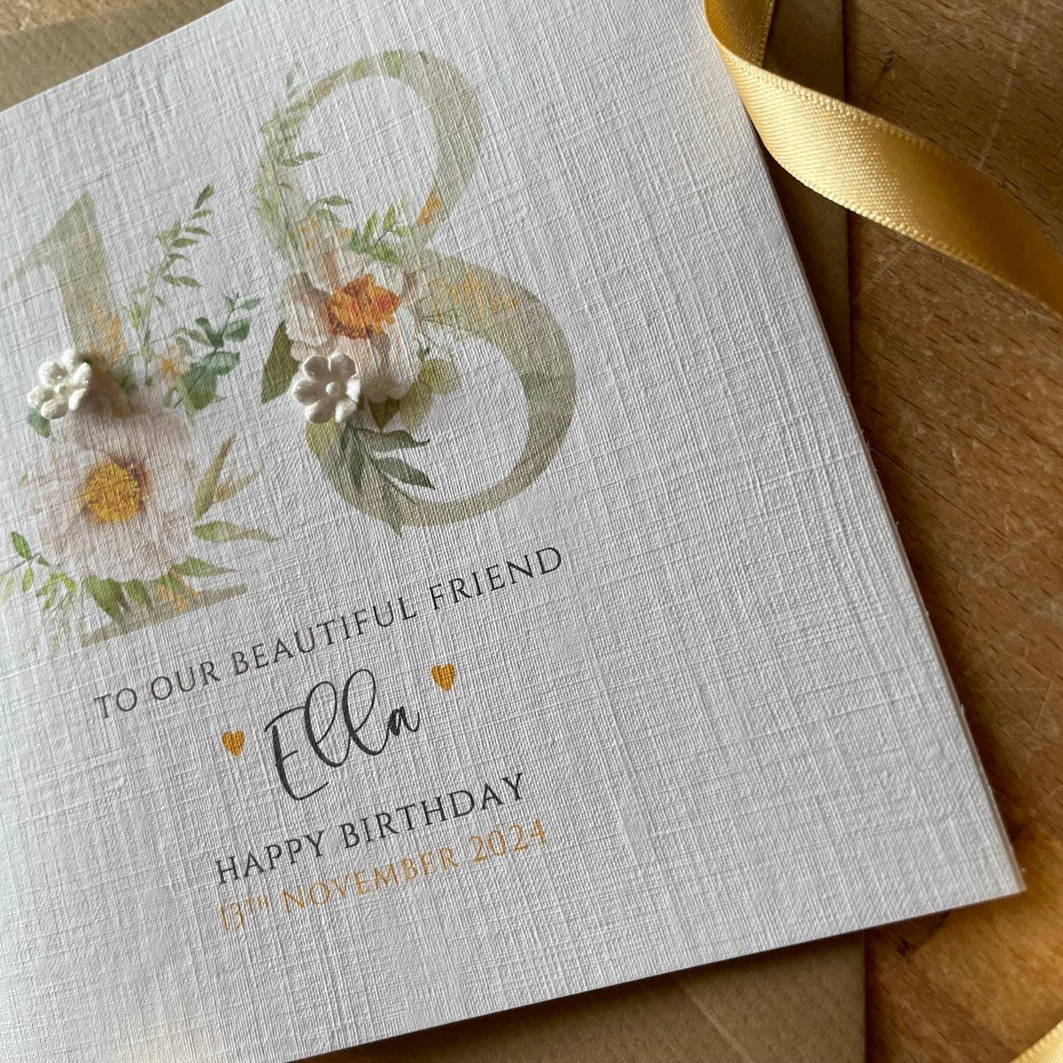 Personalised Birthday Card - Pale Gold Floral Number - photo 3