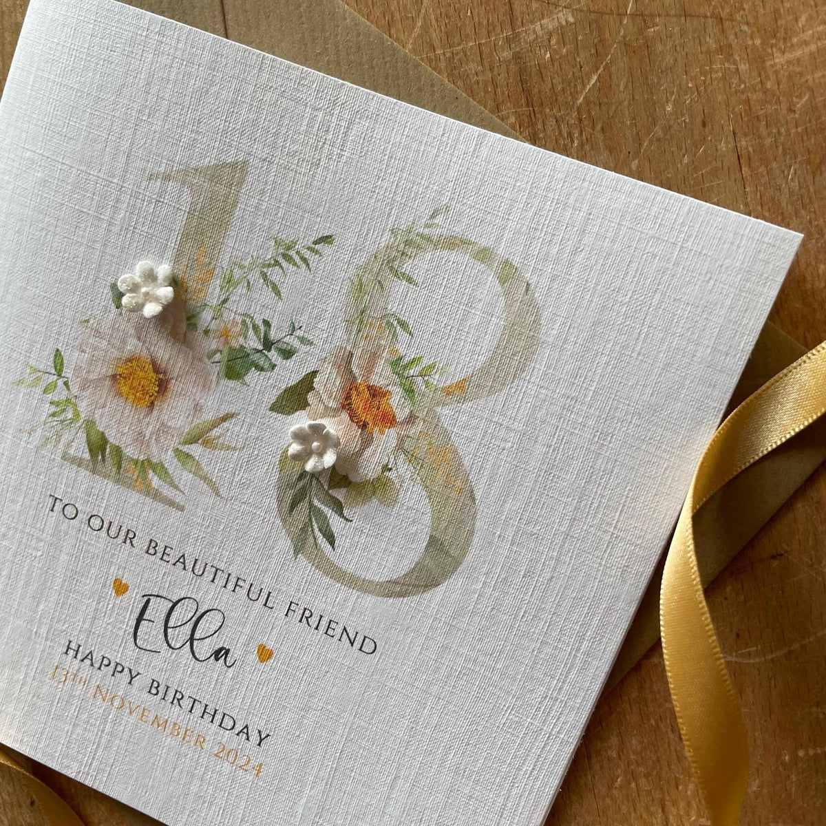Personalised Birthday Card - Pale Gold Floral Number - photo 4