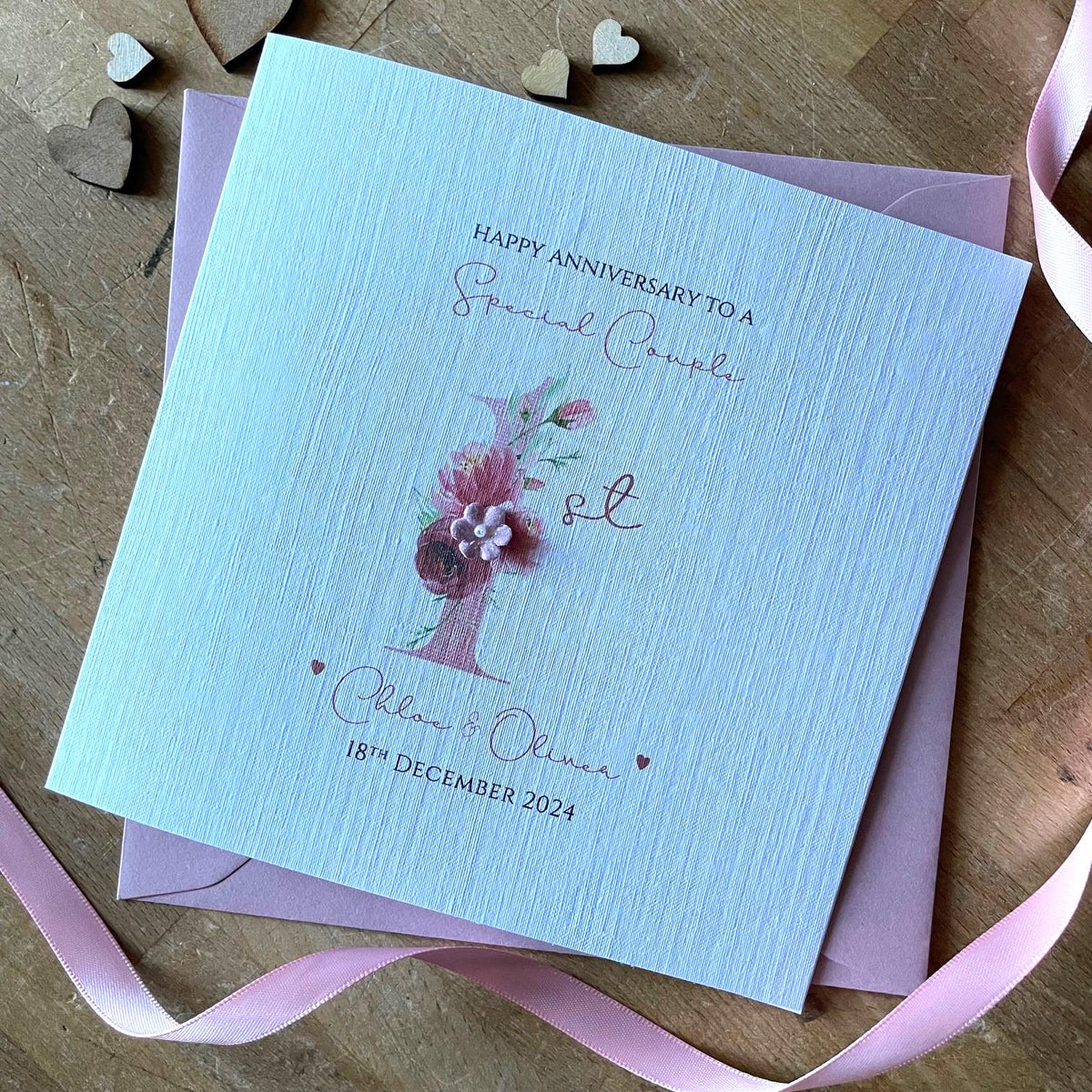 Personalised 1st Anniversary Card - Rose Gold Floral One - photo 1