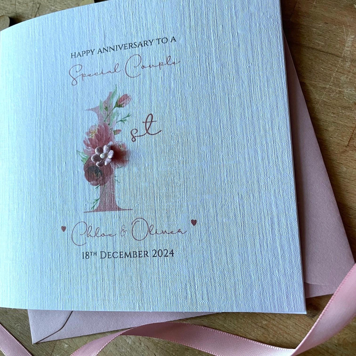 Personalised 1st Anniversary Card - Rose Gold Floral One - photo 3