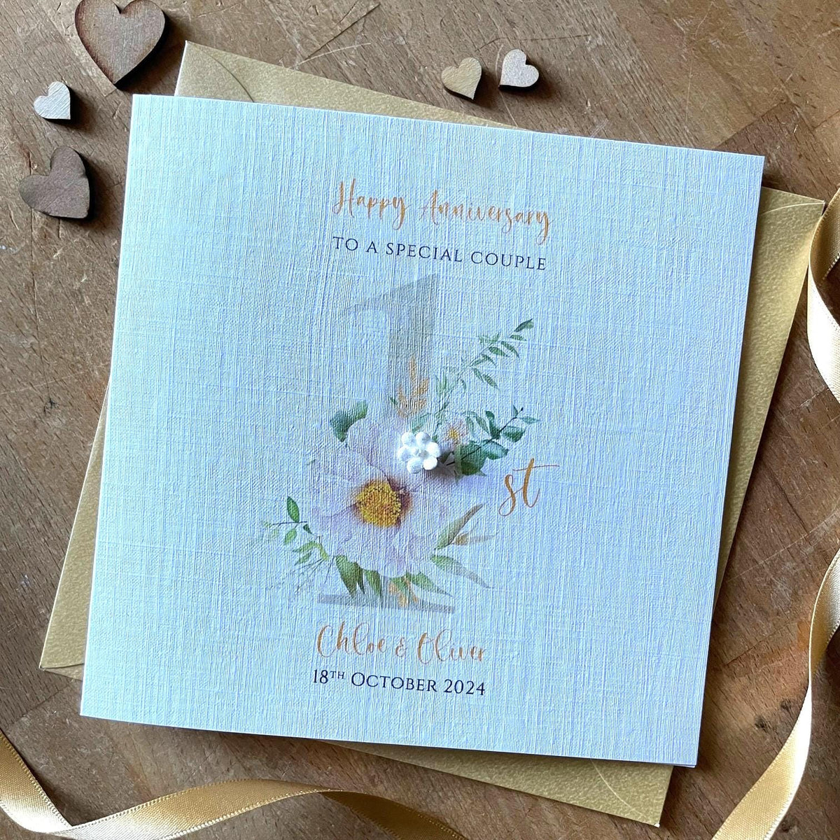 Personalised 1st Anniversary Card - Pale Gold Floral One - photo 1