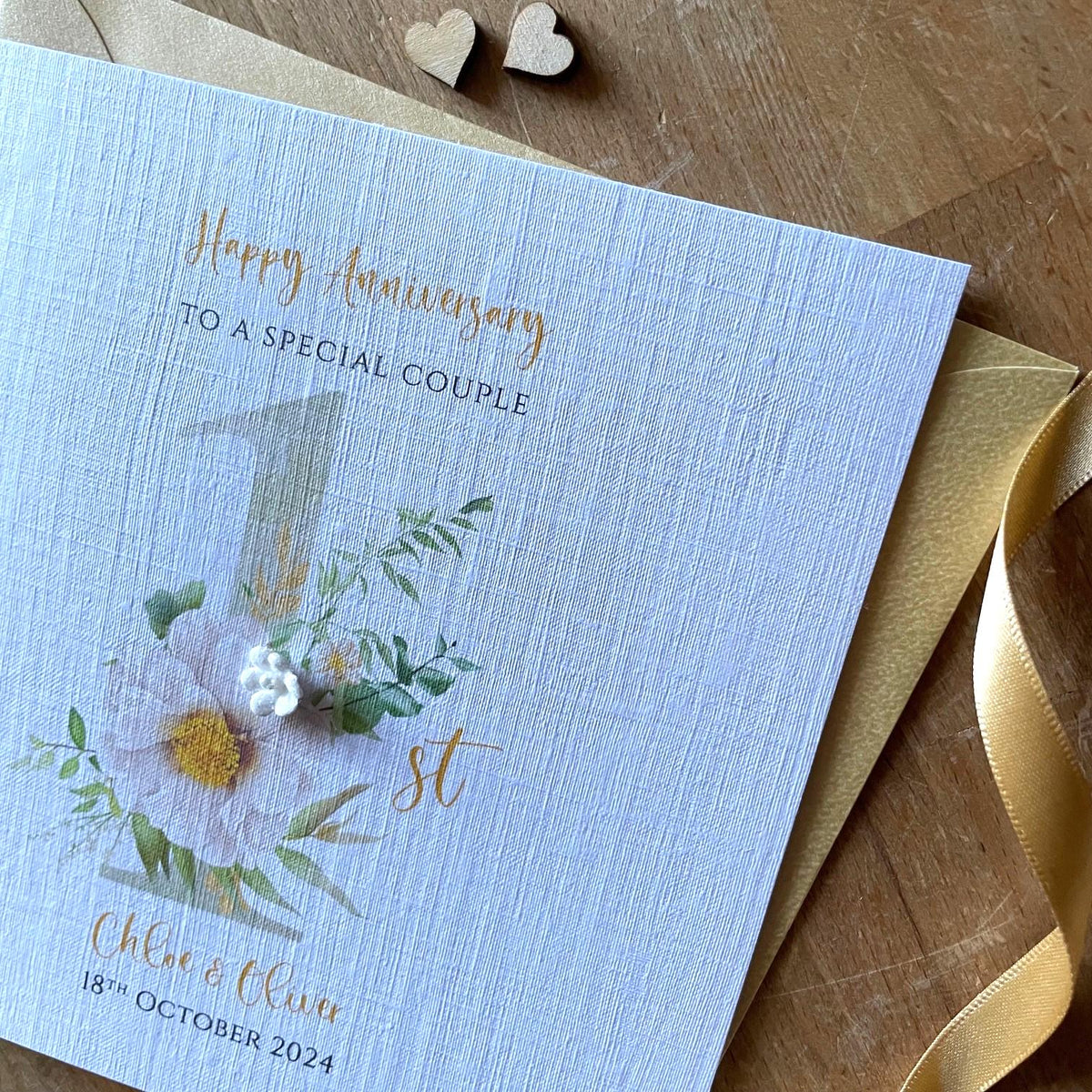 Personalised 1st Anniversary Card - Pale Gold Floral One - photo 2
