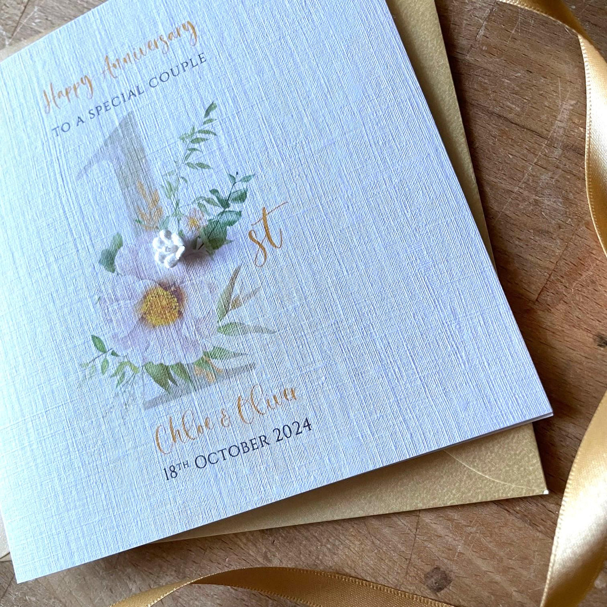 Personalised 1st Anniversary Card - Pale Gold Floral One - photo 3