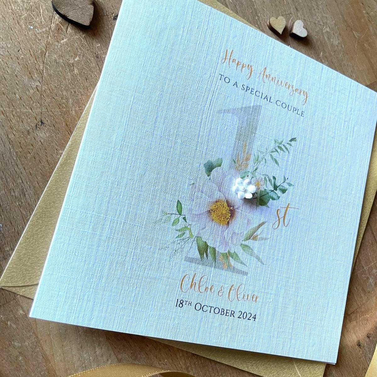Personalised 1st Anniversary Card - Pale Gold Floral One - photo 4