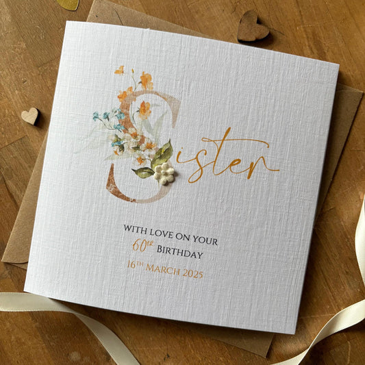 Personalised Sister Birthday Card - Blush Gold Floral S - photo 1