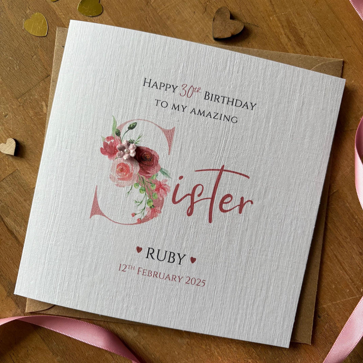 Personalised Sister Birthday Card - Rose Gold Floral S - photo 1