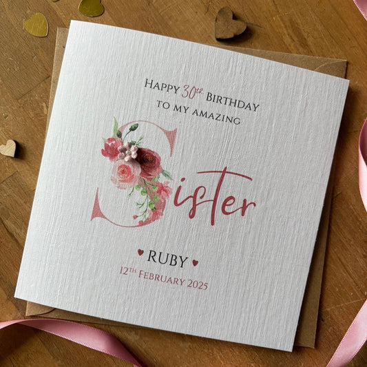 Personalised Sister Birthday Card - Rose Gold Floral S - photo 1