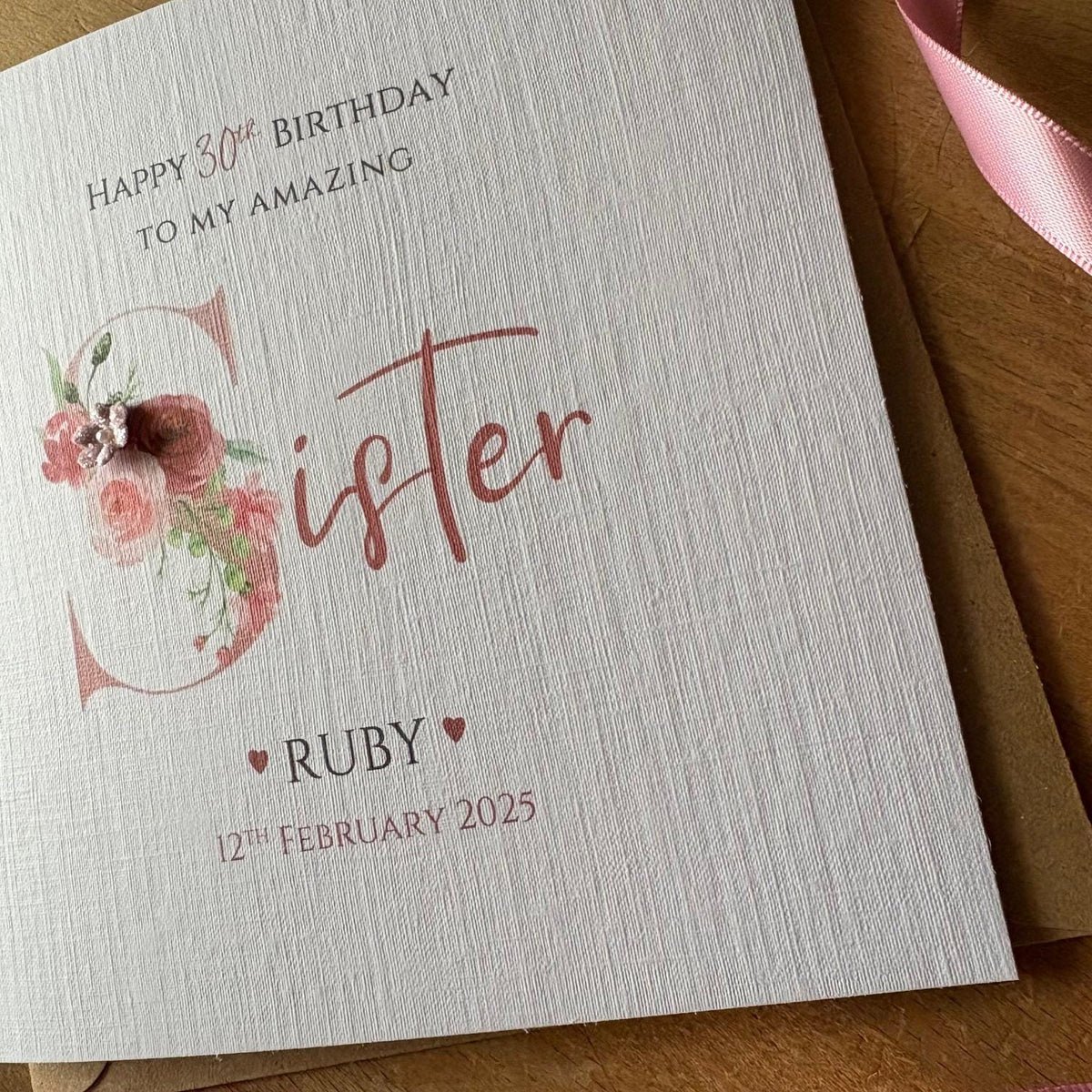 Personalised Sister Birthday Card - Rose Gold Floral S - photo 3