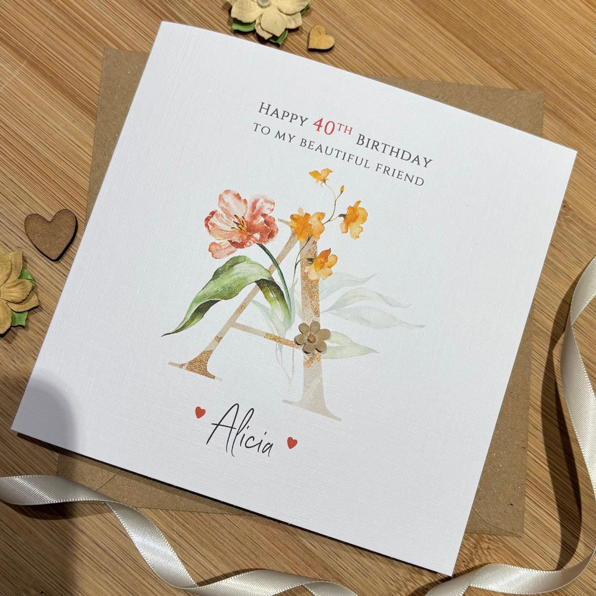 Personalised Birthday Card - Botanical Blush Initial - photo 1