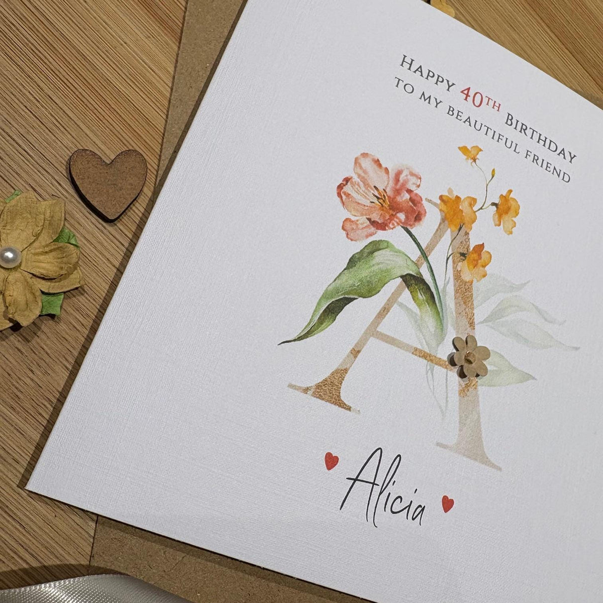Personalised Birthday Card - Botanical Blush Initial - photo 2