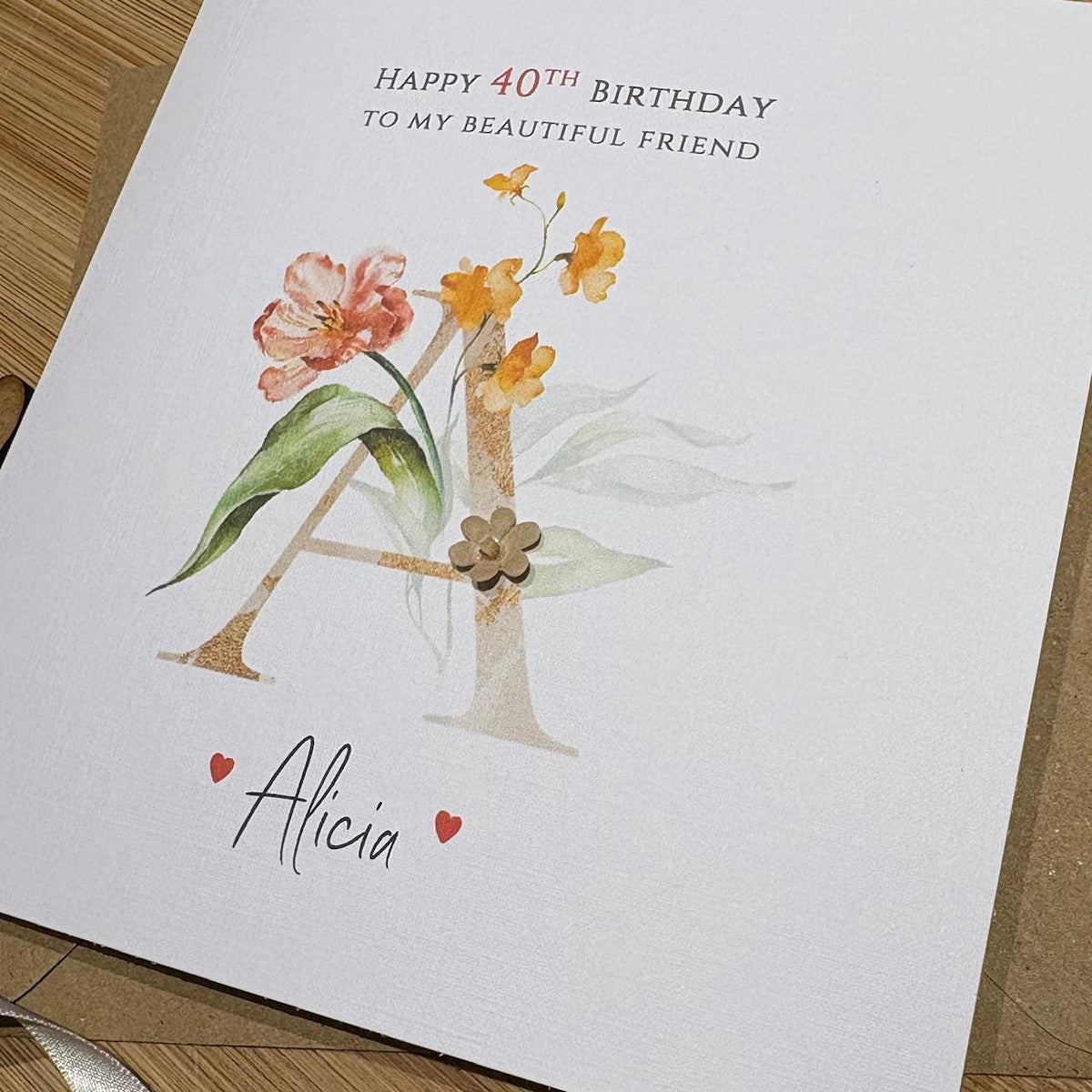 Personalised Birthday Card - Botanical Blush Initial - photo 3