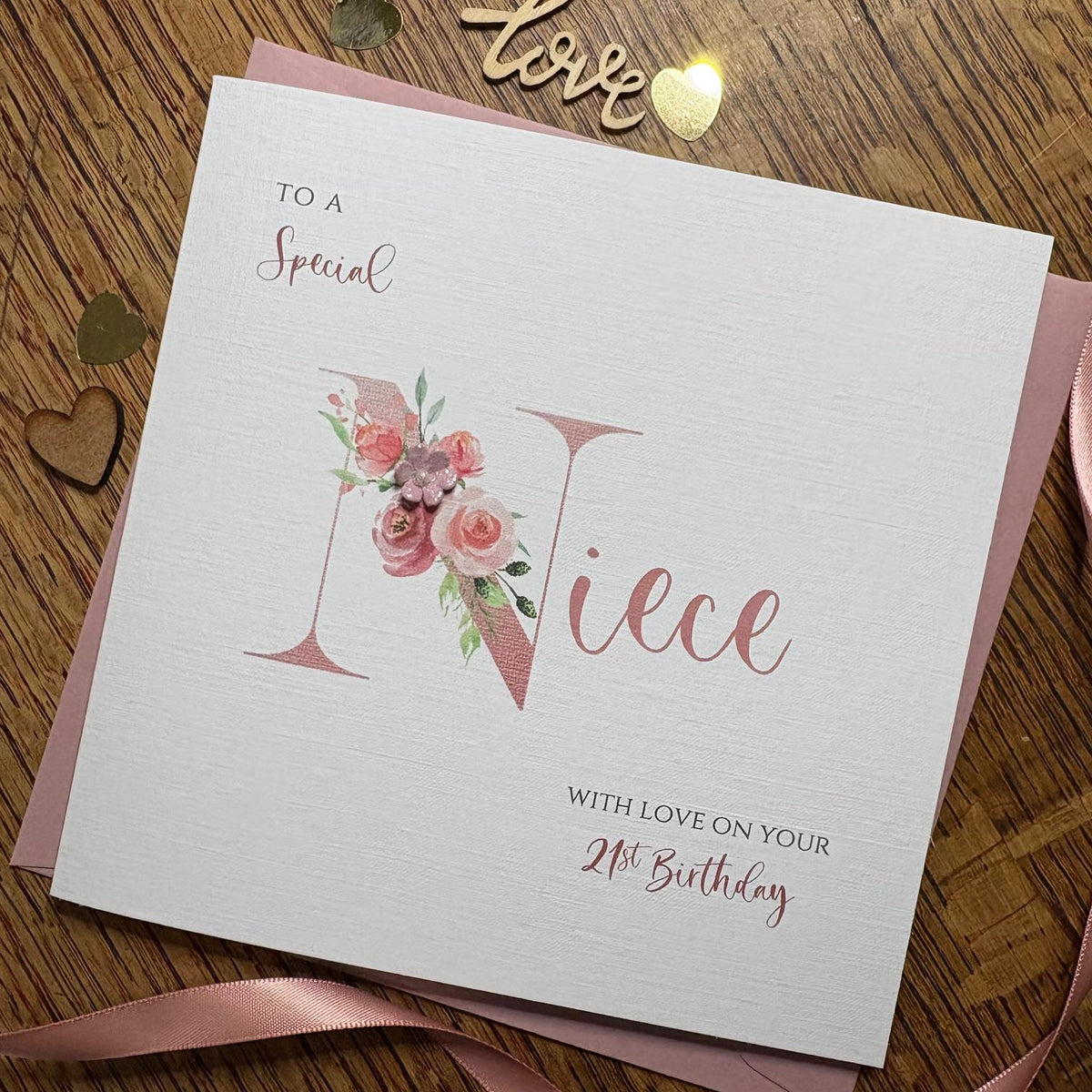 Personalised Niece Birthday Card - Rose Gold Floral N - photo 1