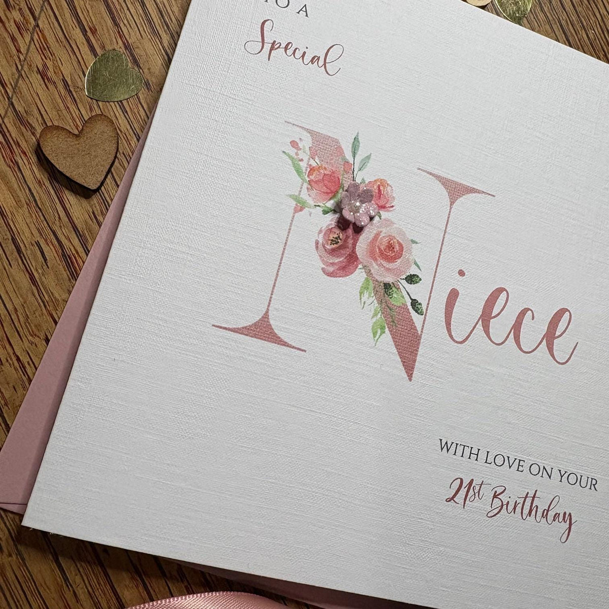 Personalised Niece Birthday Card - Rose Gold Floral N - photo 2