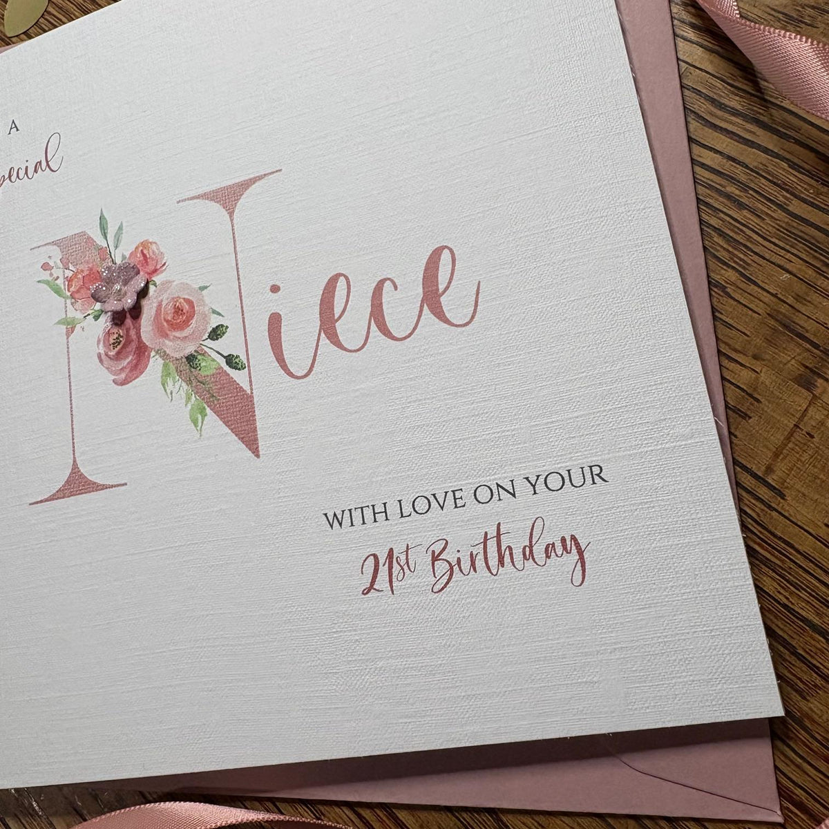 Personalised Niece Birthday Card - Rose Gold Floral N - photo 3