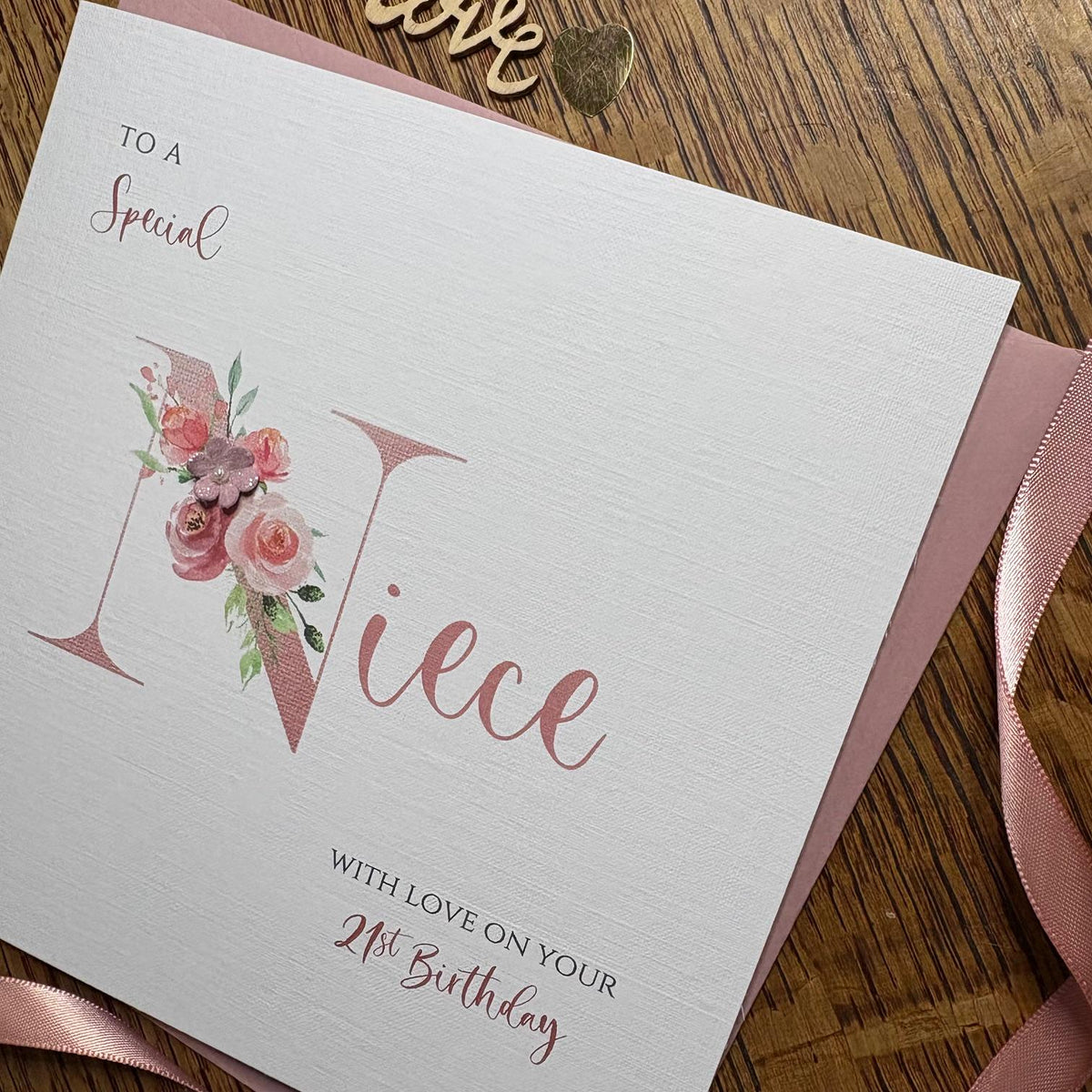 Personalised Niece Birthday Card - Rose Gold Floral N - photo 4