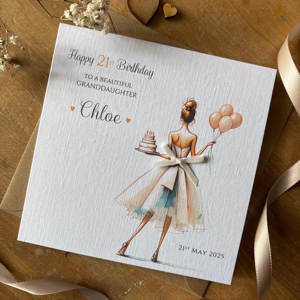 Personalised Birthday Card - Champagne Gold Dress & Balloons - photo 1