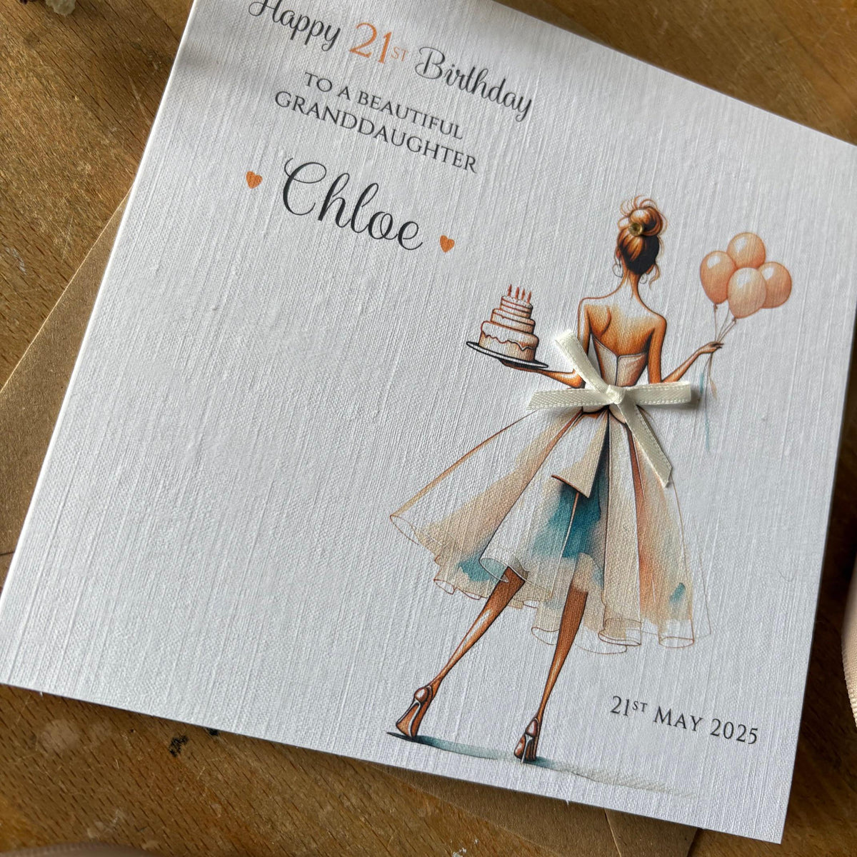Personalised Birthday Card - Champagne Gold Dress & Balloons - photo 2