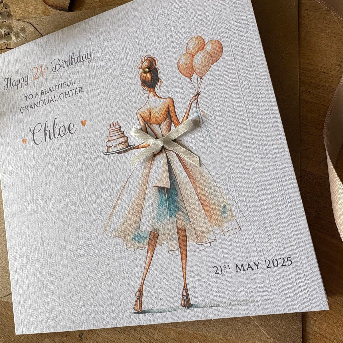 Personalised Birthday Card - Champagne Gold Dress & Balloons - photo 3