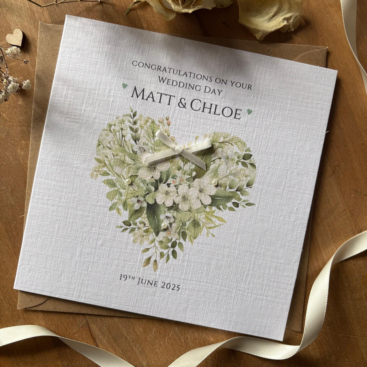 Personalised Wedding Day Card - Sage Floral Heart - photo 1