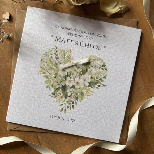 Personalised Wedding Day Card - Sage Floral Heart - photo 1
