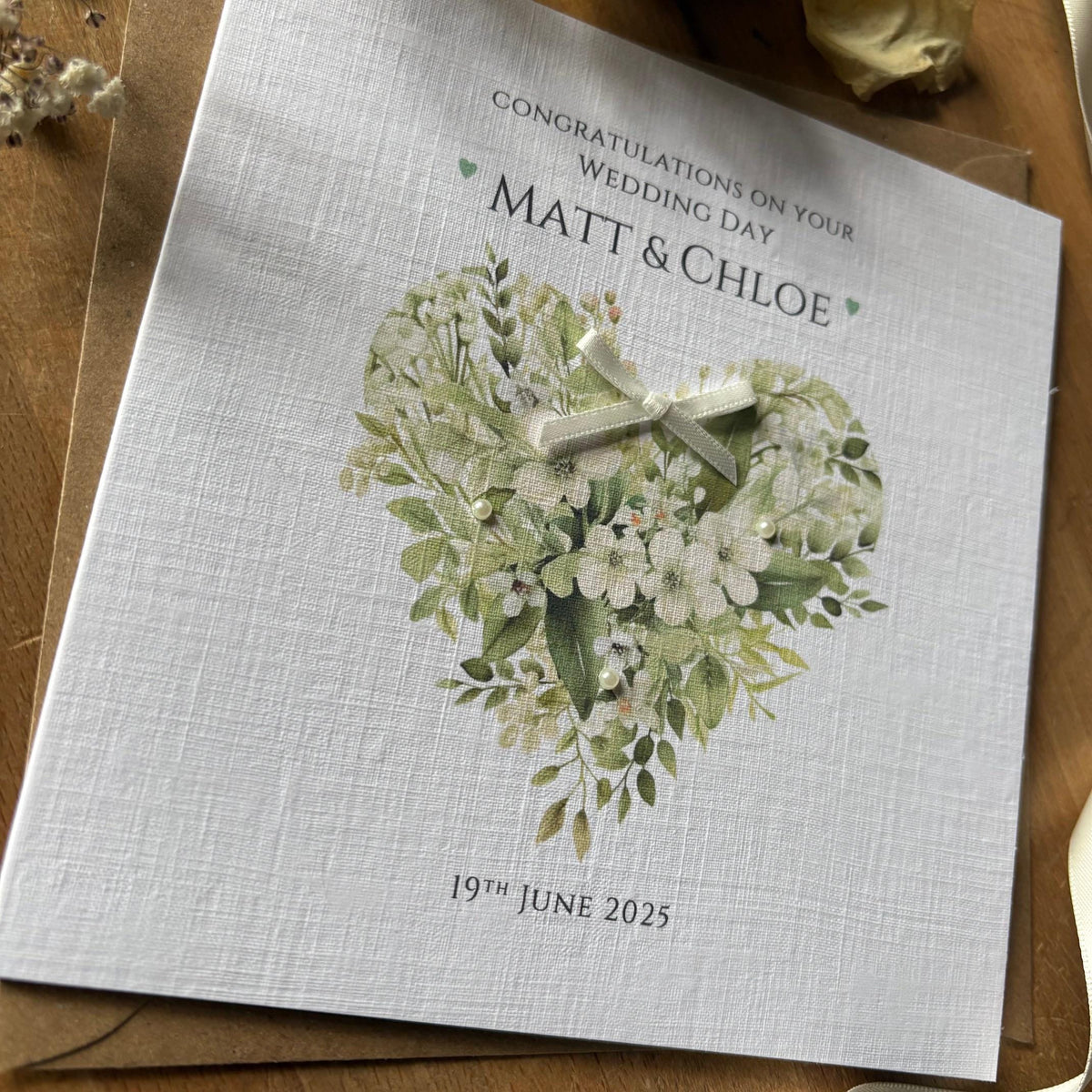 Personalised Wedding Day Card - Sage Floral Heart - photo 2