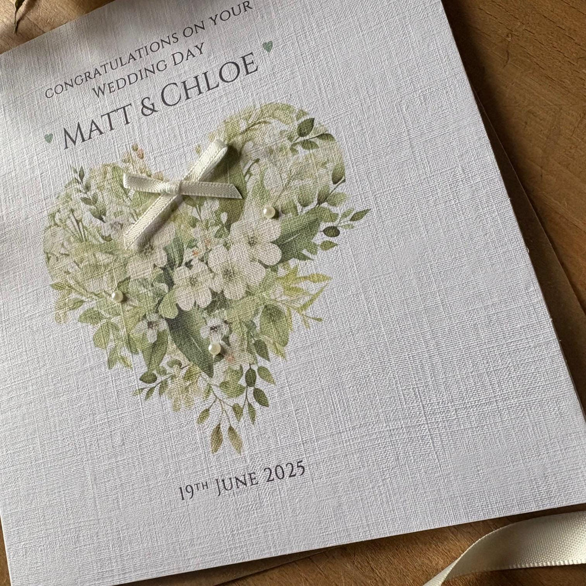 Personalised Wedding Day Card - Sage Floral Heart - photo 3