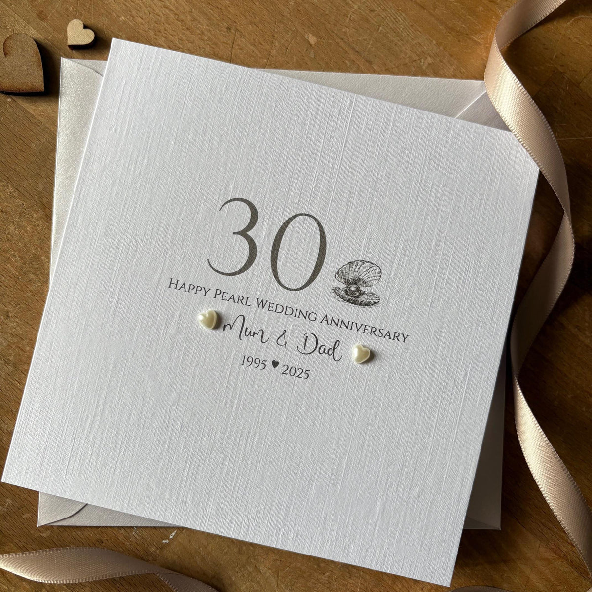 Personalised Pearl 30th Anniversary Card - Shell Hearts & Number - photo 1