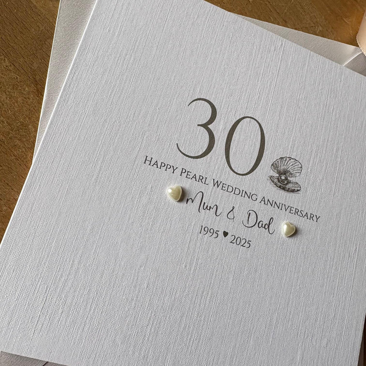 Personalised Pearl 30th Anniversary Card - Shell Hearts & Number - photo 2