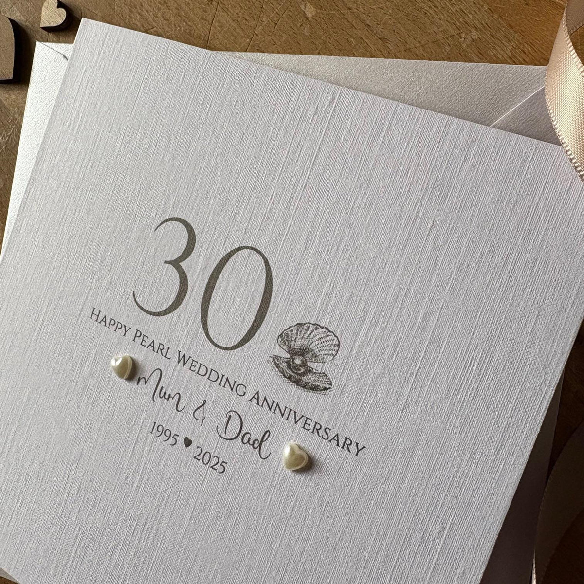Personalised Pearl 30th Anniversary Card - Shell Hearts & Number - photo 4