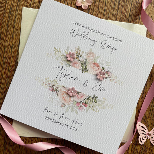 Personalised Wedding Day Card - Dusty Pink Floral Frame - photo 1