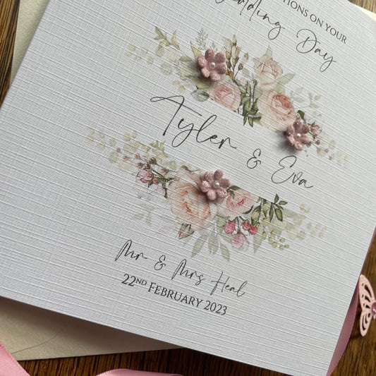 Personalised Wedding Day Card - Dusty Pink Floral Frame - photo 2