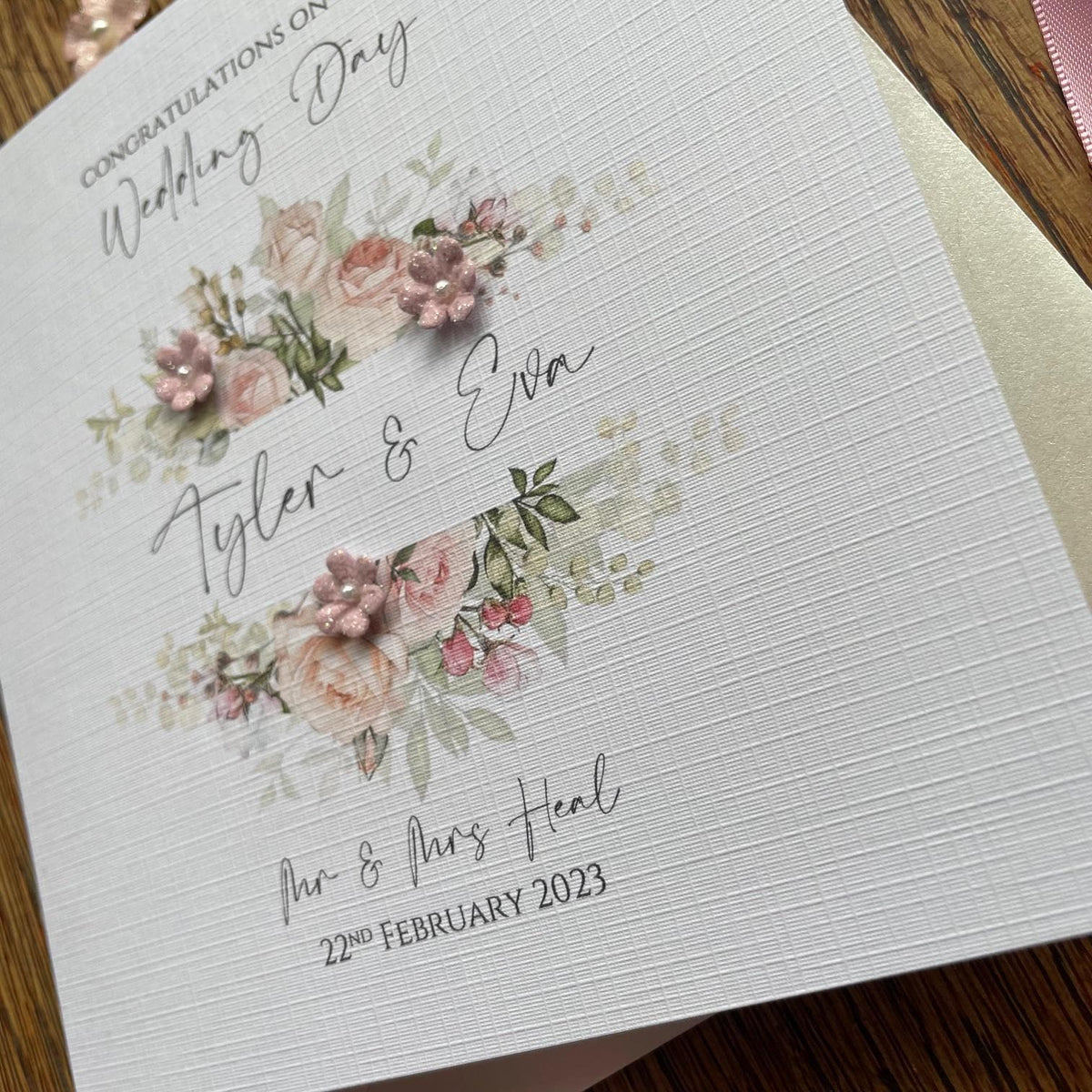 Personalised Wedding Day Card - Dusty Pink Floral Frame - photo 3