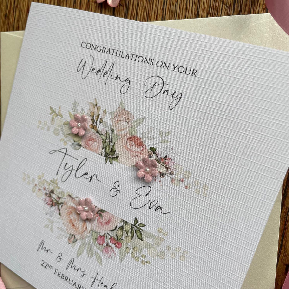 Personalised Wedding Day Card - Dusty Pink Floral Frame - photo 4