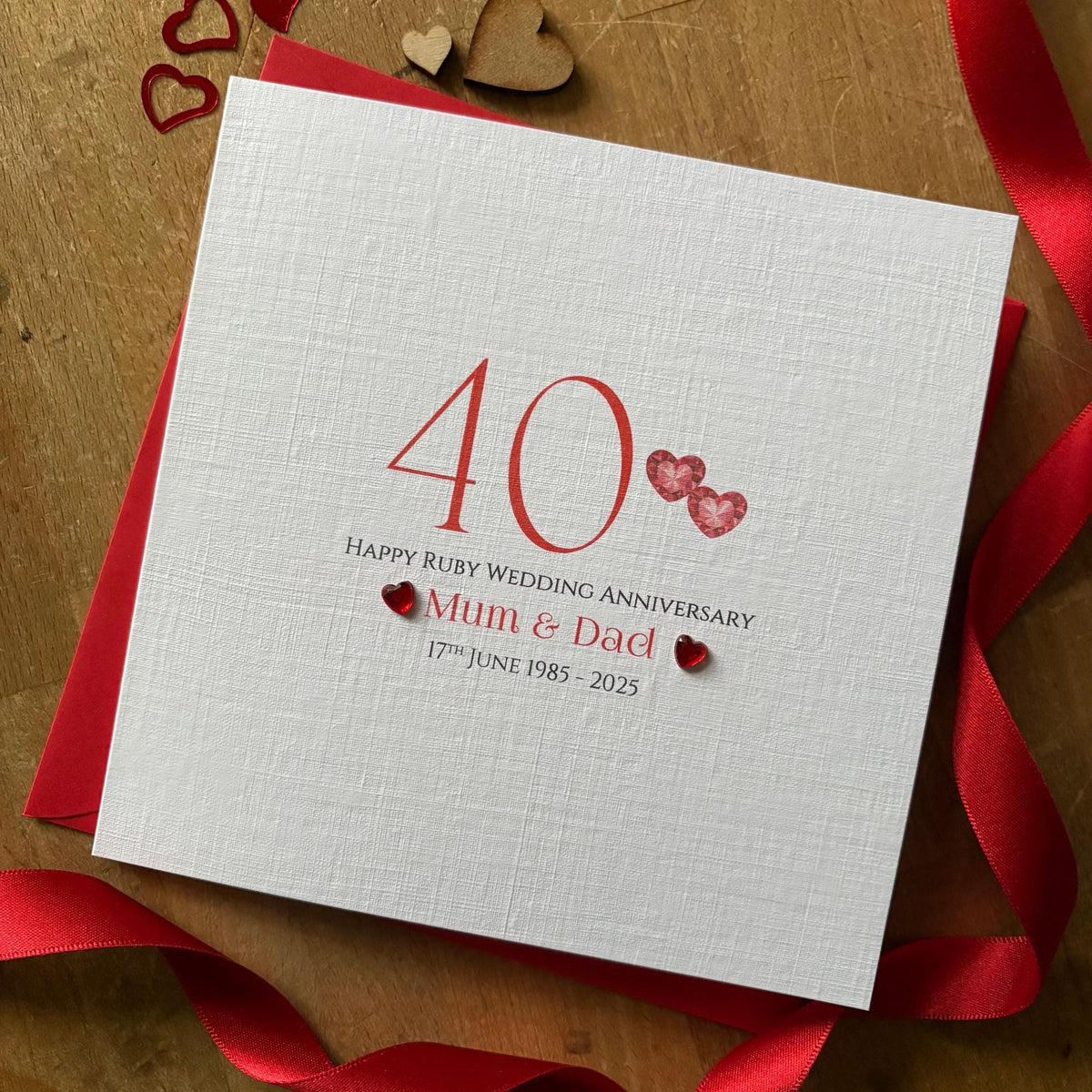 Personalised Ruby 40th Anniversary Card - Jewel Hearts & Number - photo 1