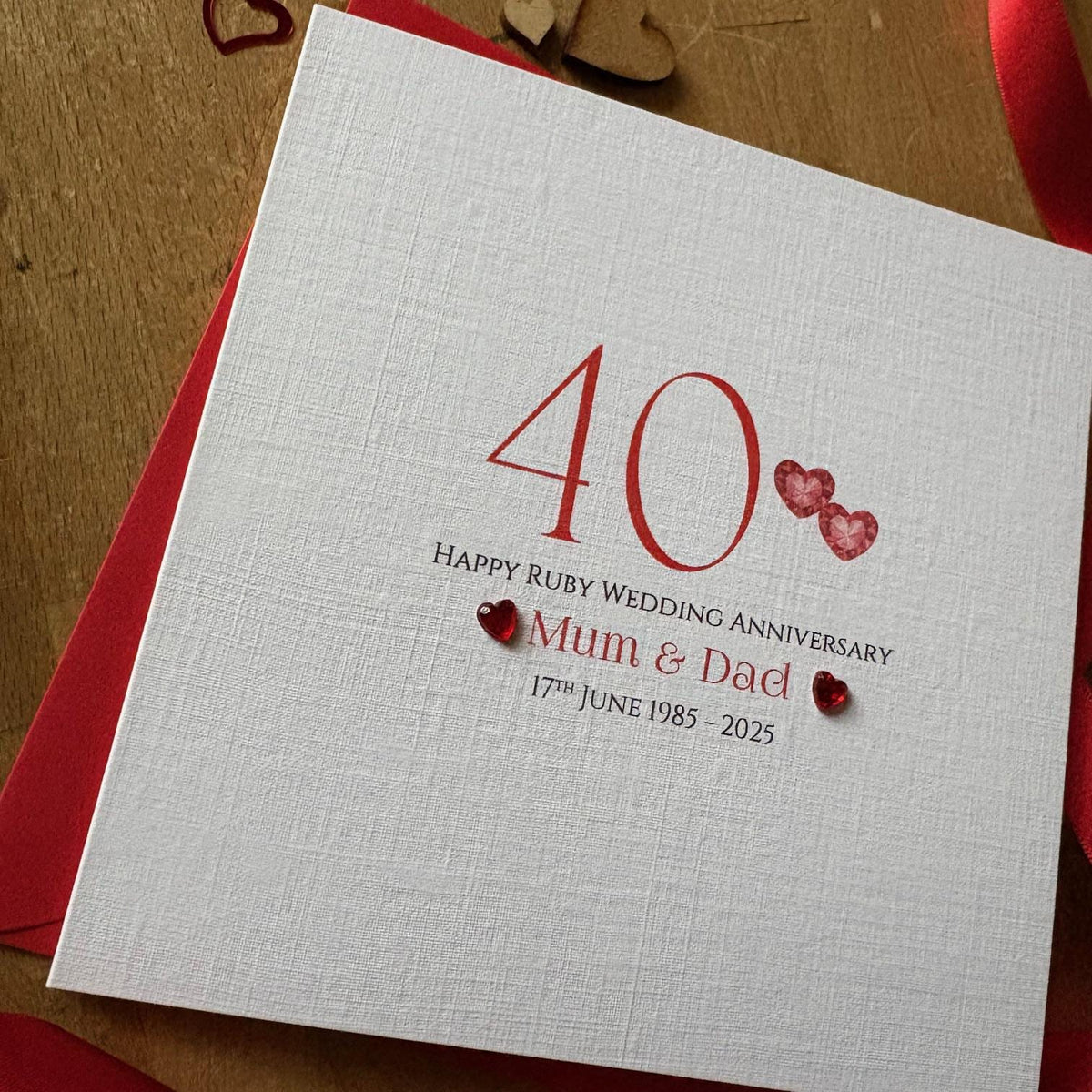 Personalised Ruby 40th Anniversary Card - Jewel Hearts & Number - photo 2