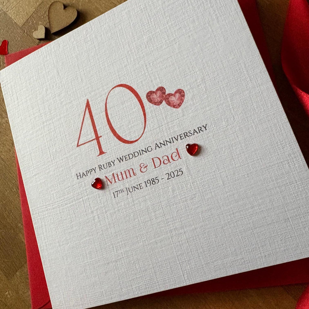 Personalised Ruby 40th Anniversary Card - Jewel Hearts & Number - photo 3