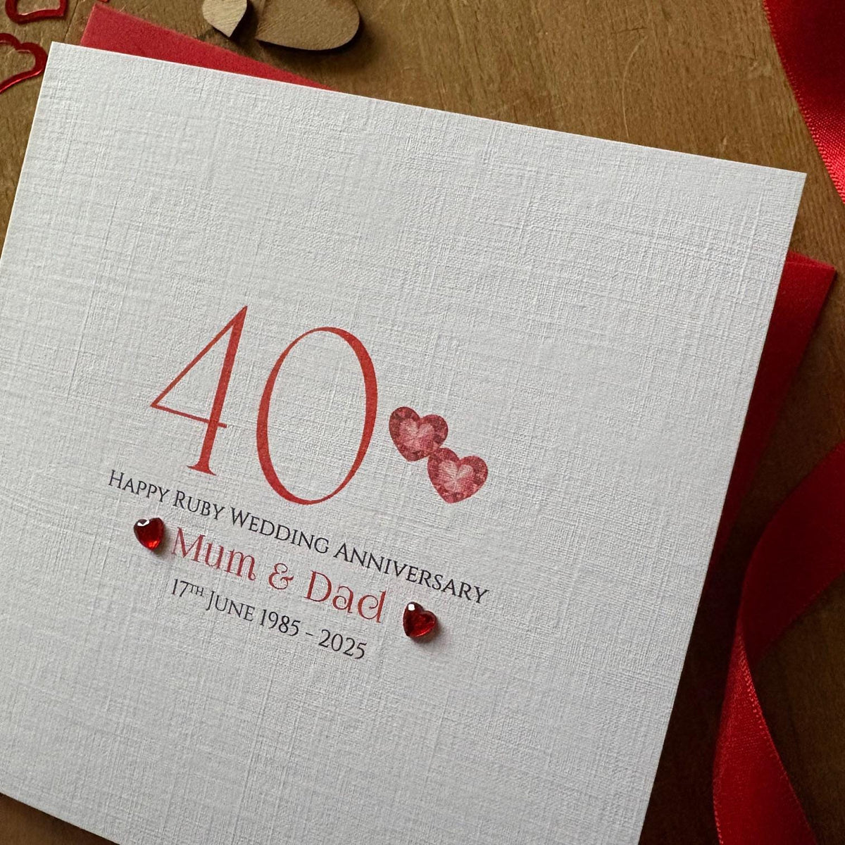 Personalised Ruby 40th Anniversary Card - Jewel Hearts & Number - photo 4