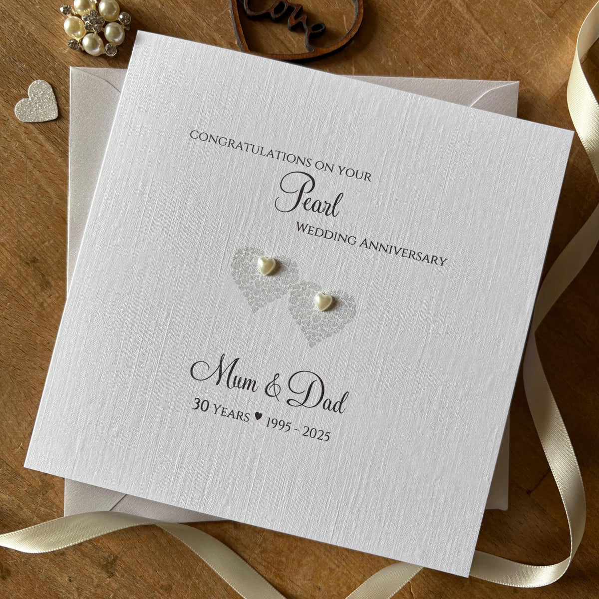 Personalised Pearl 30th Anniversary Card - Two Hearts of Hearts - photo 1