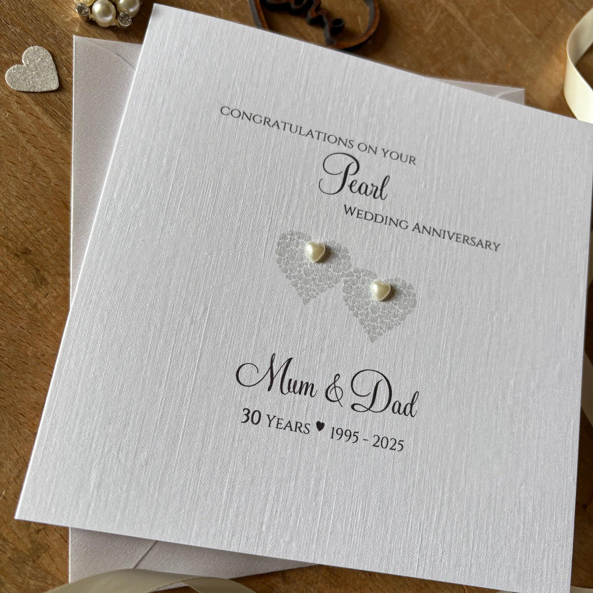 Personalised Pearl 30th Anniversary Card - Two Hearts of Hearts - photo 2
