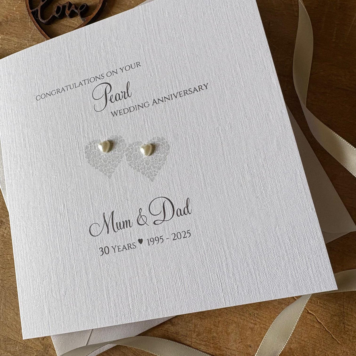 Personalised Pearl 30th Anniversary Card - Two Hearts of Hearts - photo 3