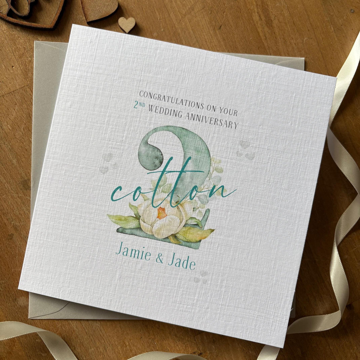 Personalised 2nd Anniversary Card - Cotton Number Two - photo 1